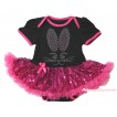 Easter Black Baby Bodysuit Bling Hot Pink Sequins Pettiskirt & Sparkle Rhinestone Bunny Rabbit Print JS4401